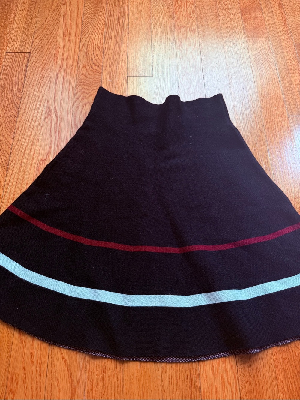 Max Studio Black Skater Skirt with Red and Light Blue Hem Stripes